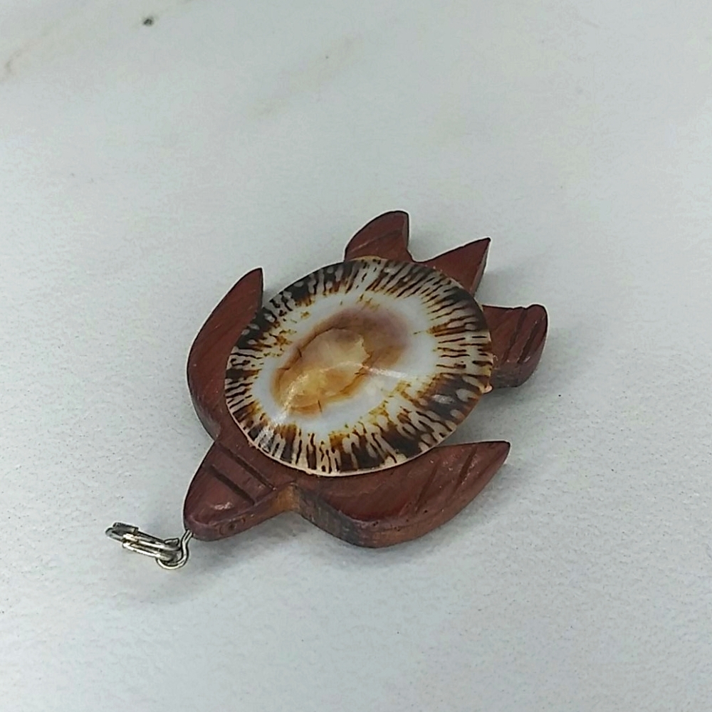 Wooden Sea Turtle Seashell Hawaiian Charm